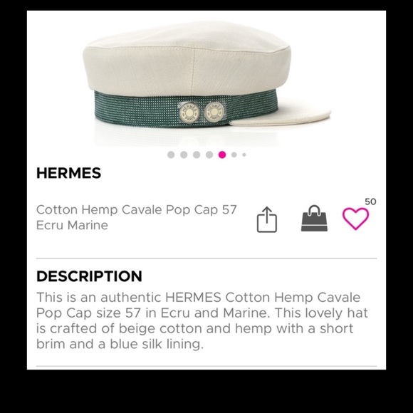 Hermes Cotton Hemp Cavale Pop cap 57 Ecru Marine - Picture 13 of 13